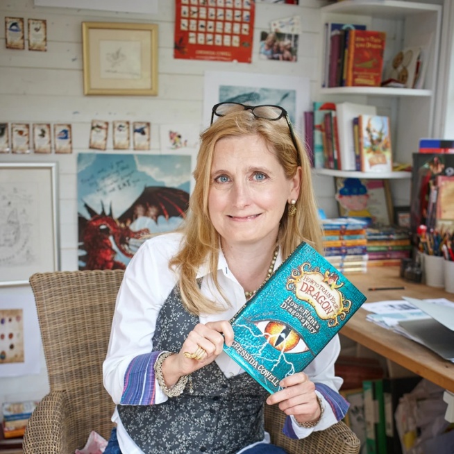 Cressida Cowell with her best-selling children's book