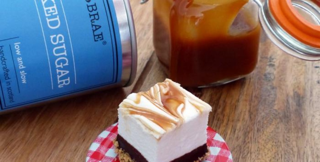 A marshmallow with caramel on top