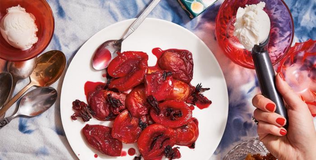 Red Hibiscus-Roasted Peaches