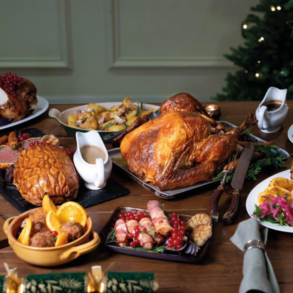 Table set with Christmas lunch