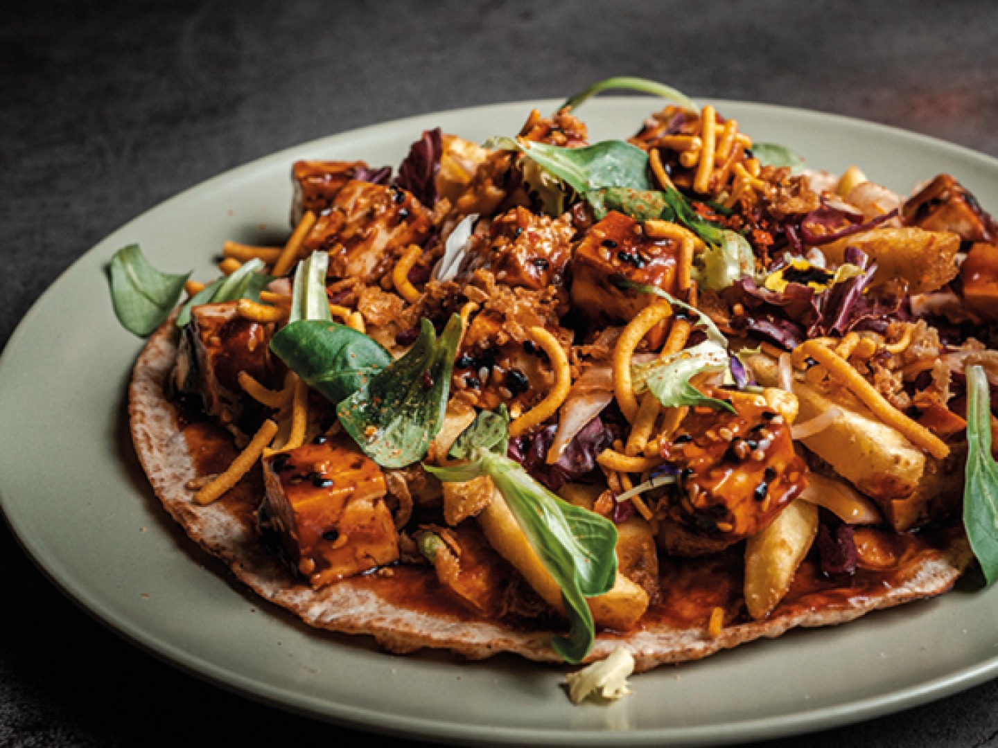 open wrap with slow-cooked belly pork