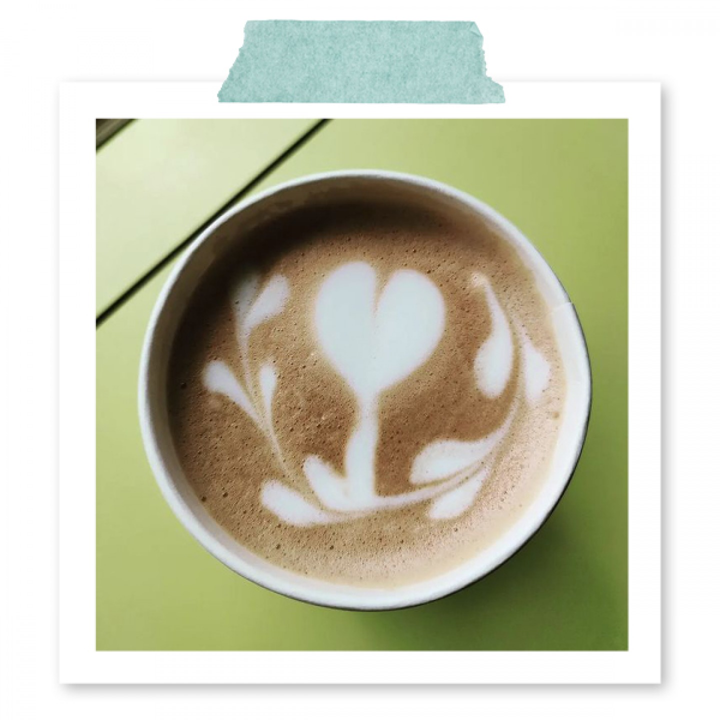 Ariel view of a coffee with a heart shape in the milk