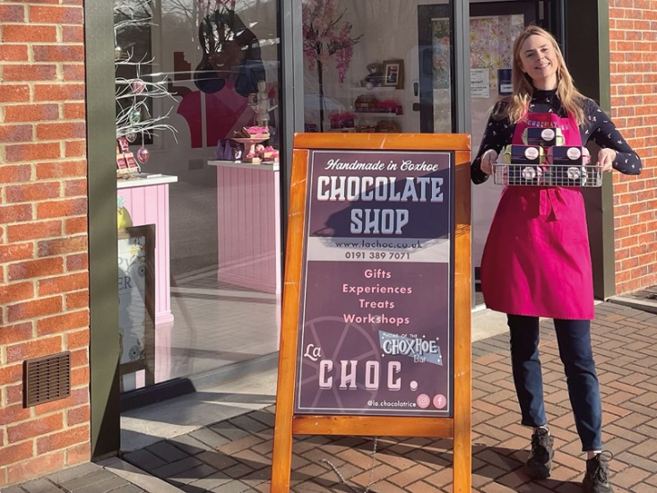 Zoe outside her chocolate shop