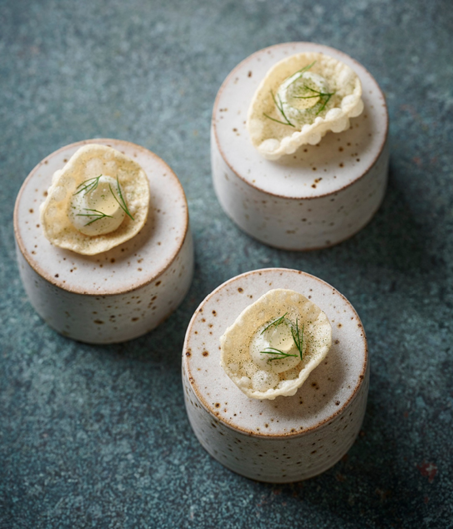 Puffed Sourdough Wafer - Smoked Cod's Roe- Pineapple Weed Vinegar - Dill 