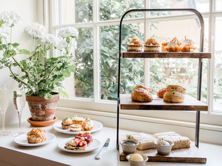Afternoon Tea by a window with Fresh scones, jam and cream