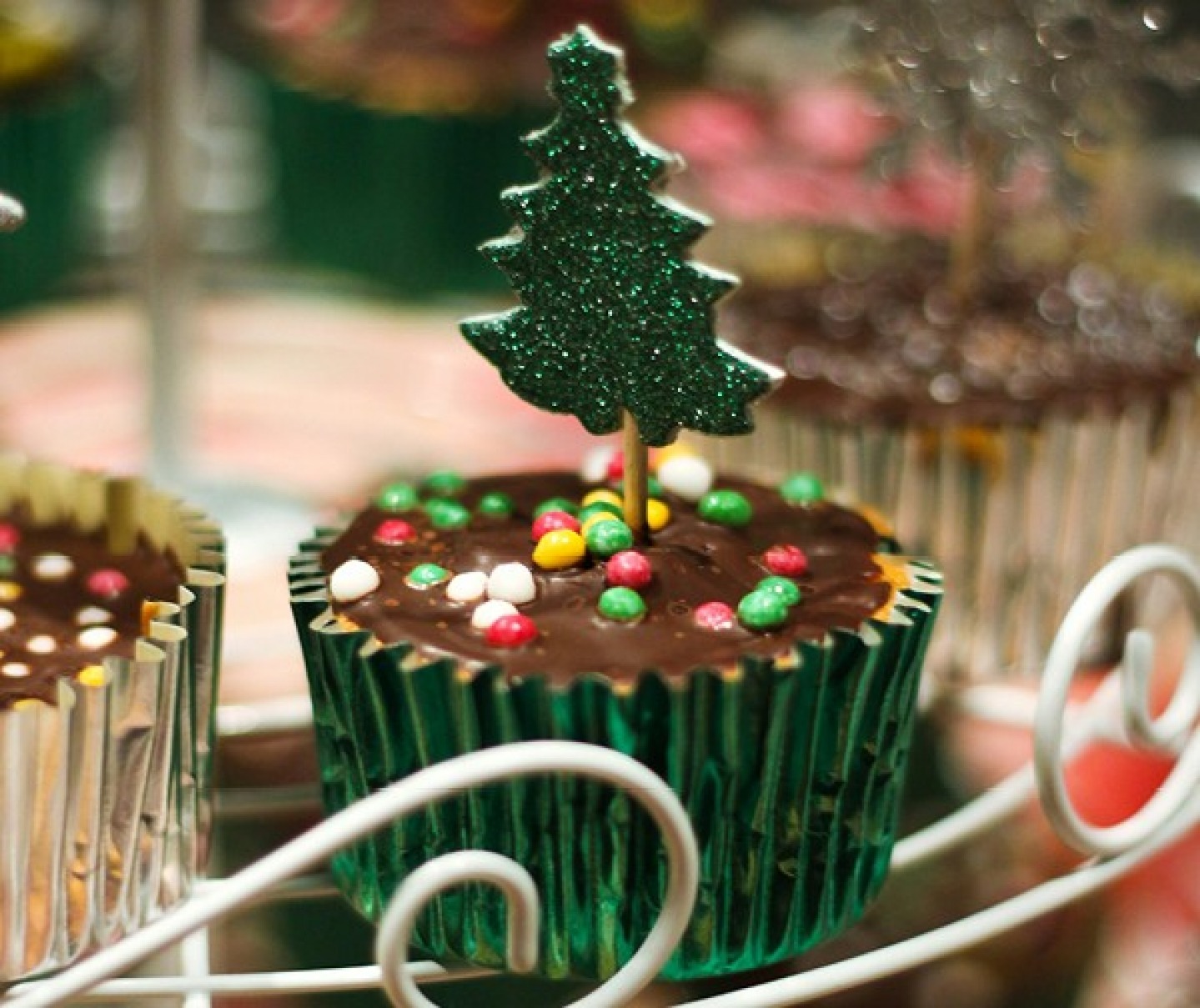 Chocolate Cupcake with a Christmas tree decoration