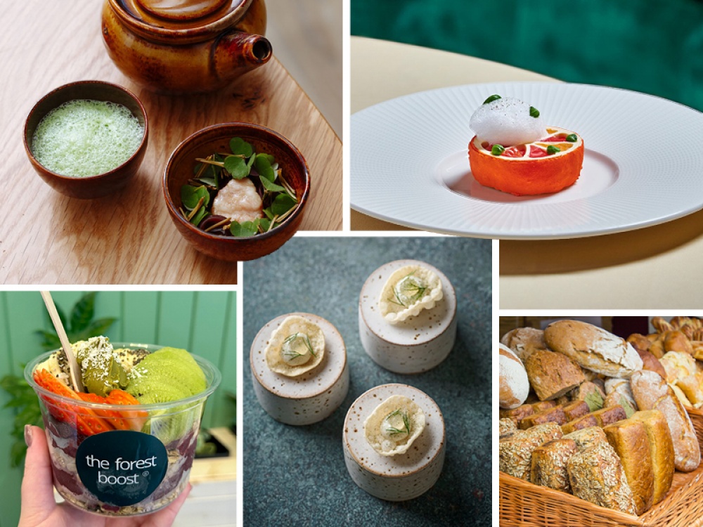 Food images from featured eateries and producers including Michelin Starred dishes, fresh produce and açai bowls