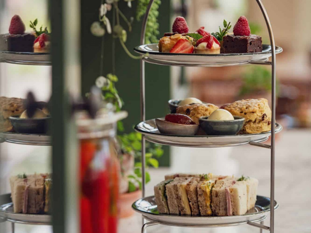 Afternoon Tea by a window with Fresh scones, jam and cream