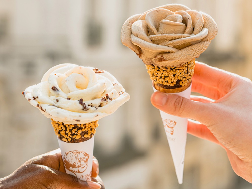 Ice creams in waffle cones crafted into roses