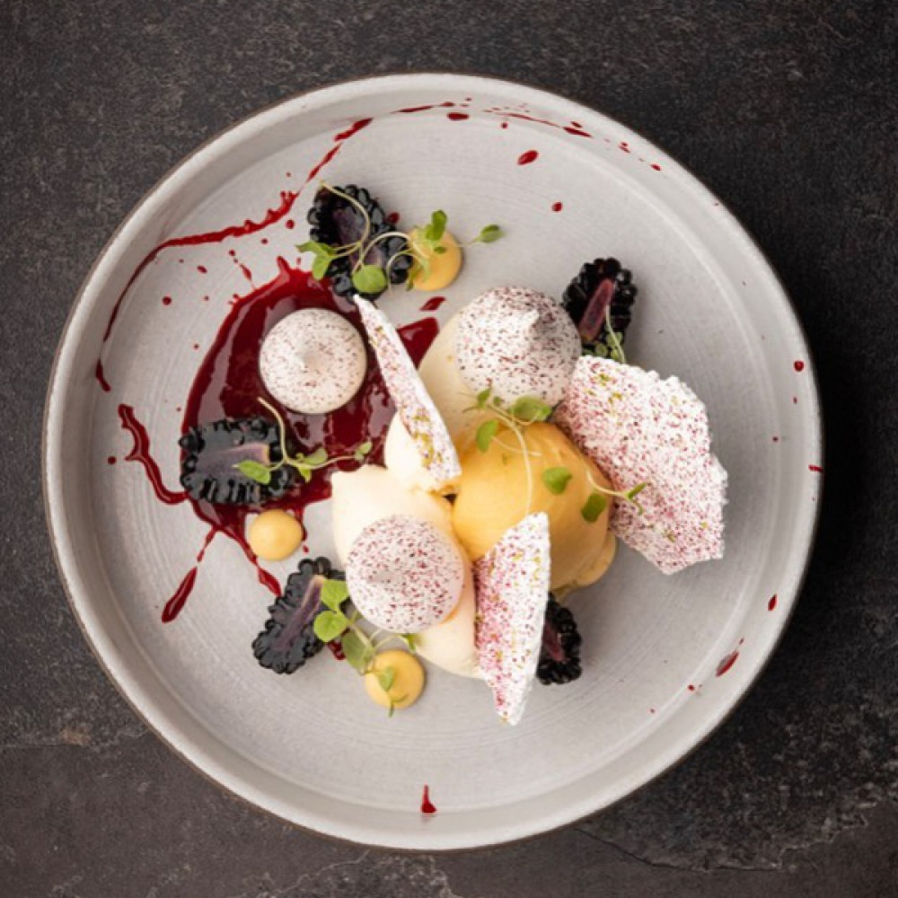 lemon posset on a plate
