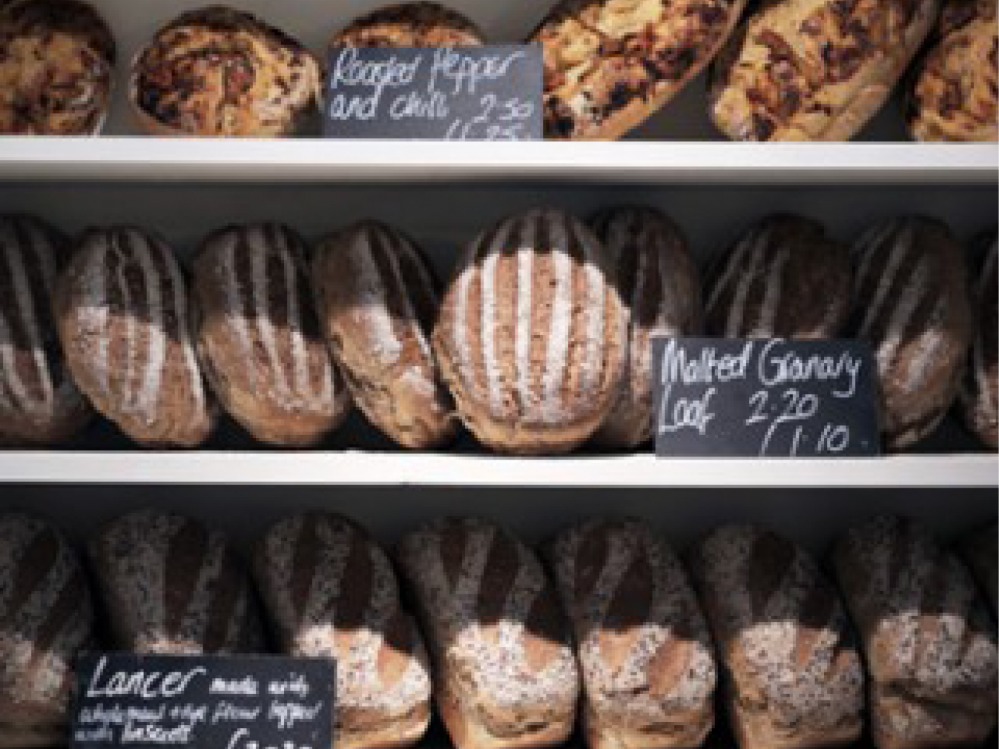 fresh bread sucked on shelf for sale