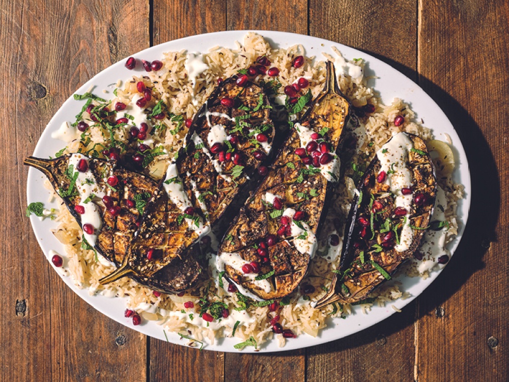 Za’atar Roast Aubergine with Cumin Rice