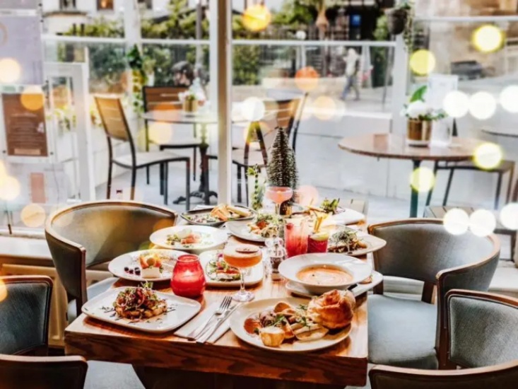 table full of Italian food and drinks at Prima Restaurant