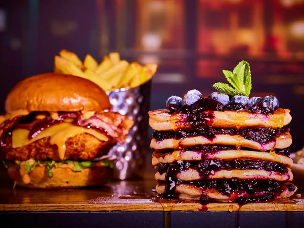 Burger and pancakes from Frankie & Benny’s