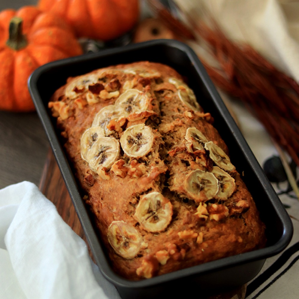 pumpkin loaf topped with banana