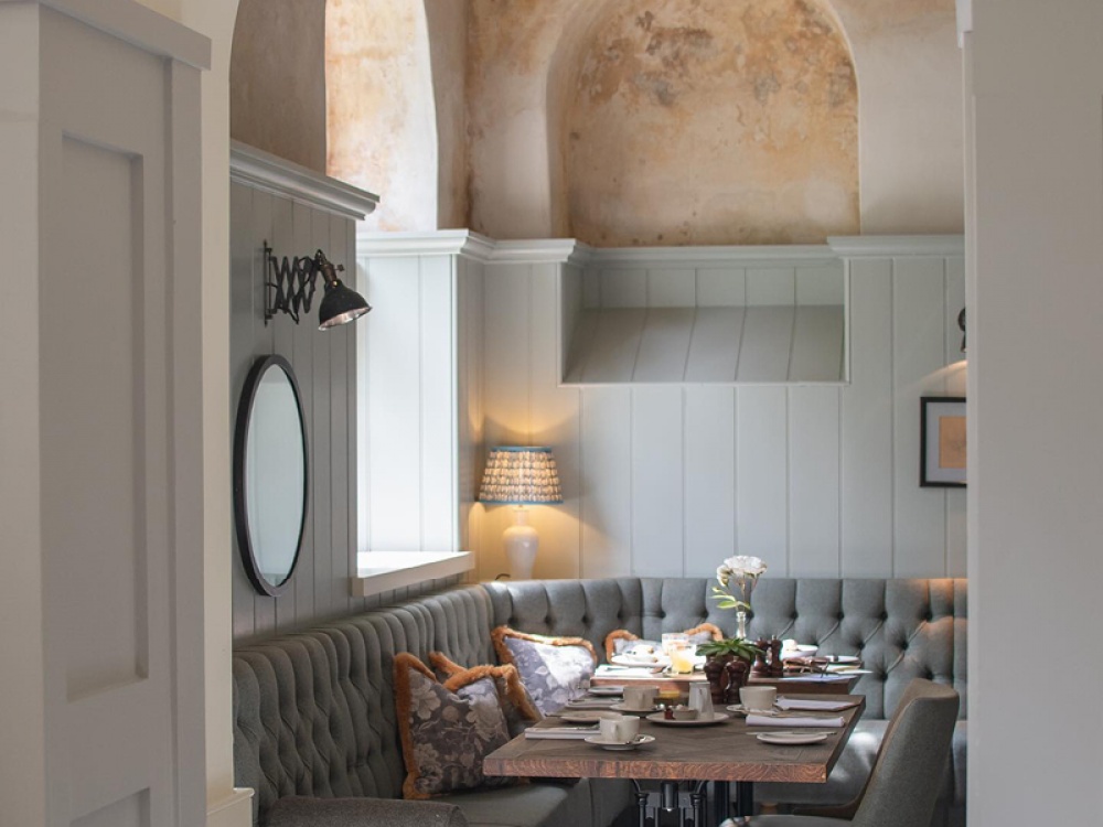 booth table styled with breakfast