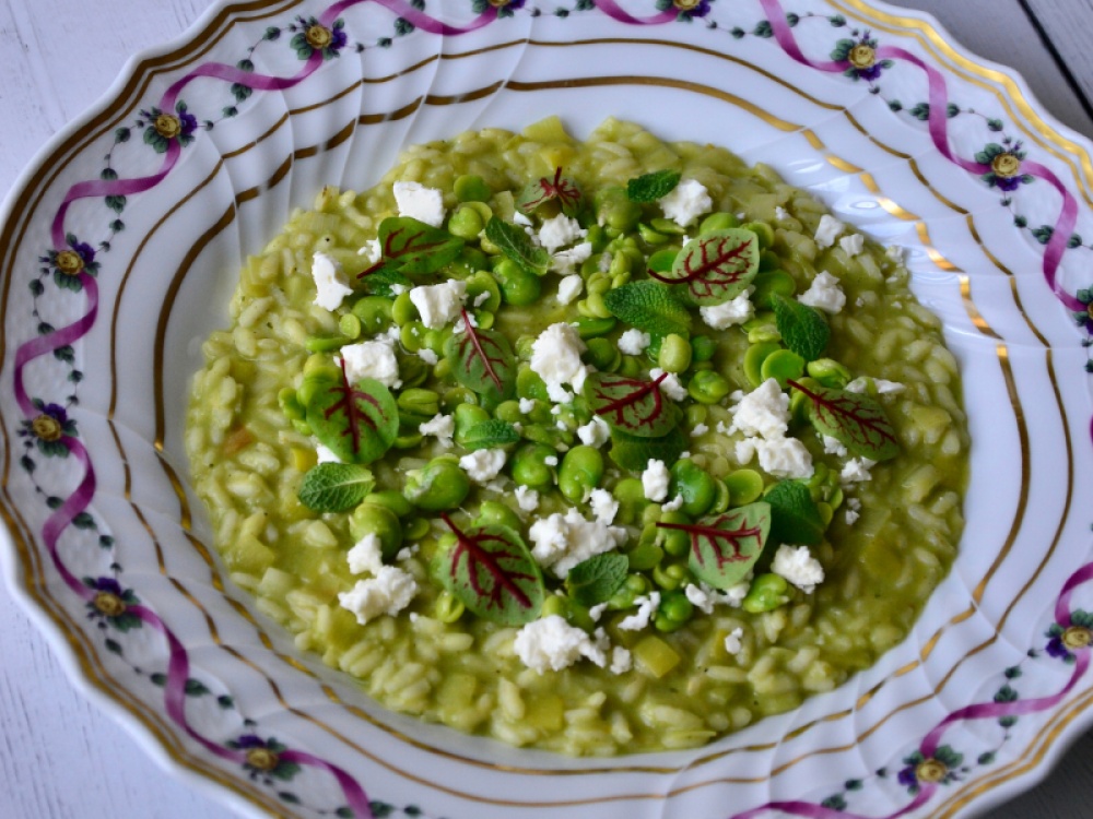 Broad Bean and Goat’s Cheese Risotto with Mint