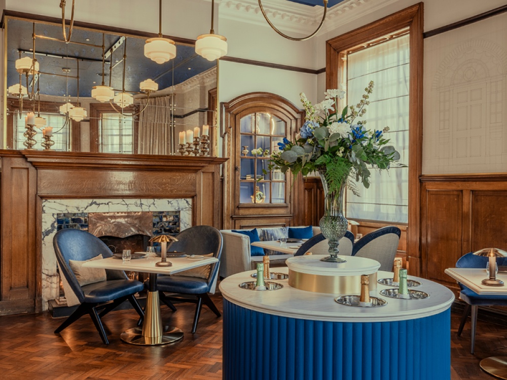 Blue and oak restaurant interiors