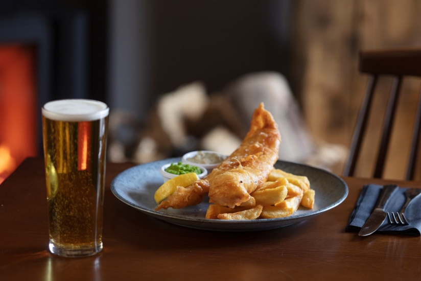 fish and chips with a pint