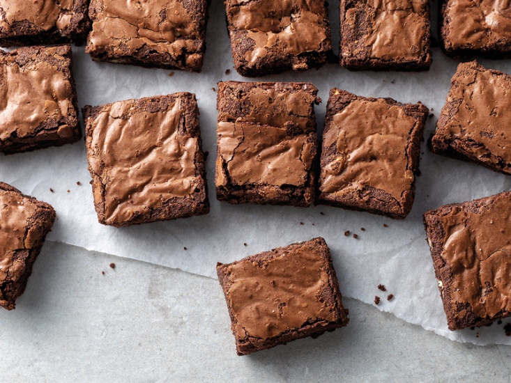 Chocolate brownies cut up into squares