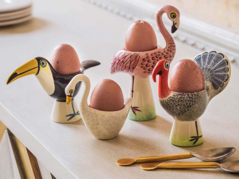 selection of bird themed egg cups