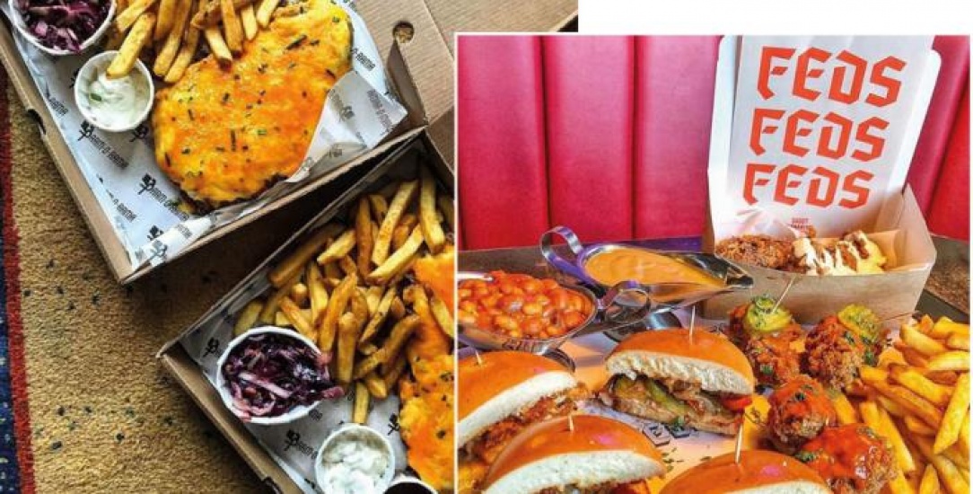 Fried chicken and chips and a steak burger