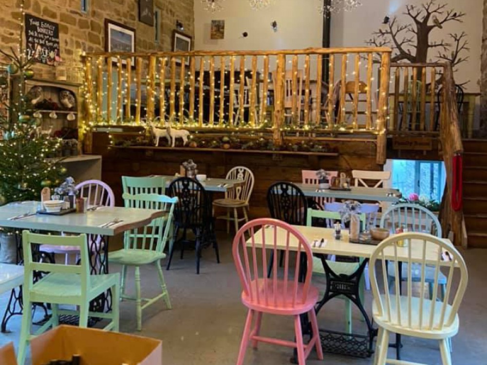 pastel table and chairs in a coffee shop