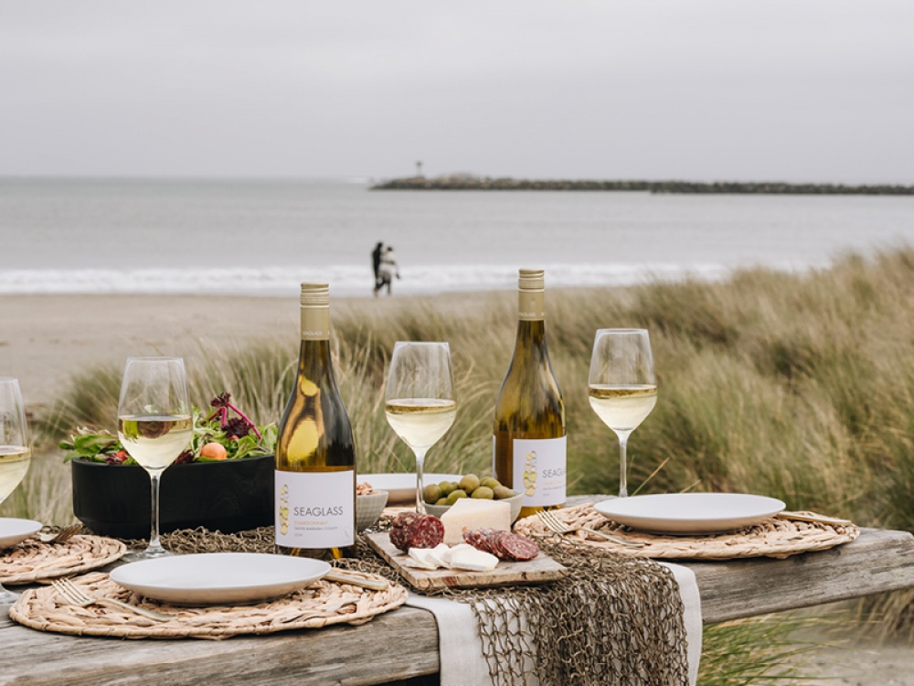 wine picnic at a beach