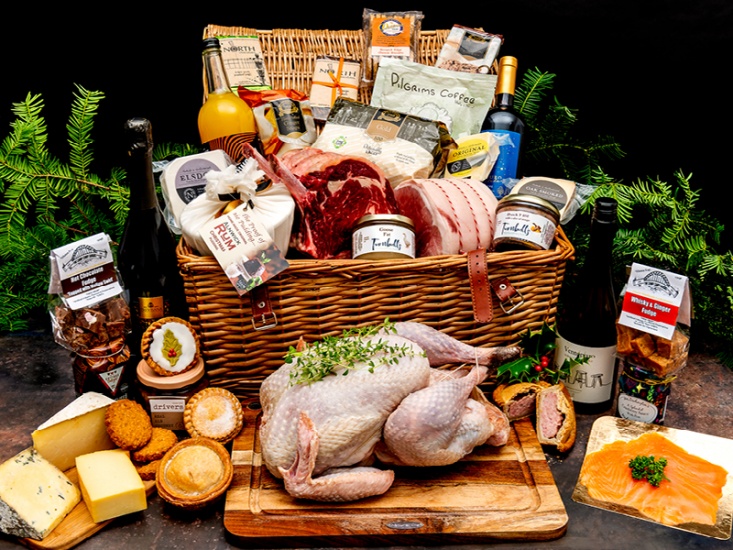 hamper of food with a turkey