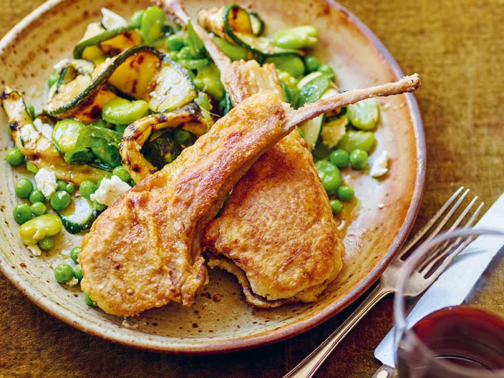 Golden Lamb Cutlets with Lemon Courgette Salad