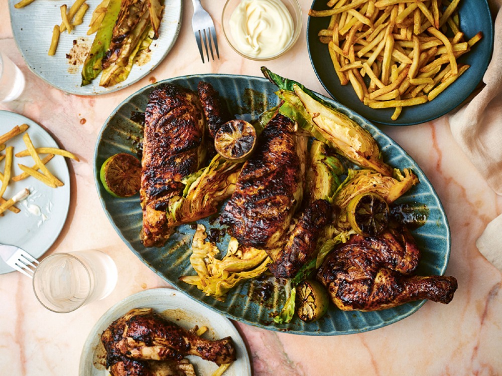 Brick Roast Chicken and Braised Chipotle Cabbage
