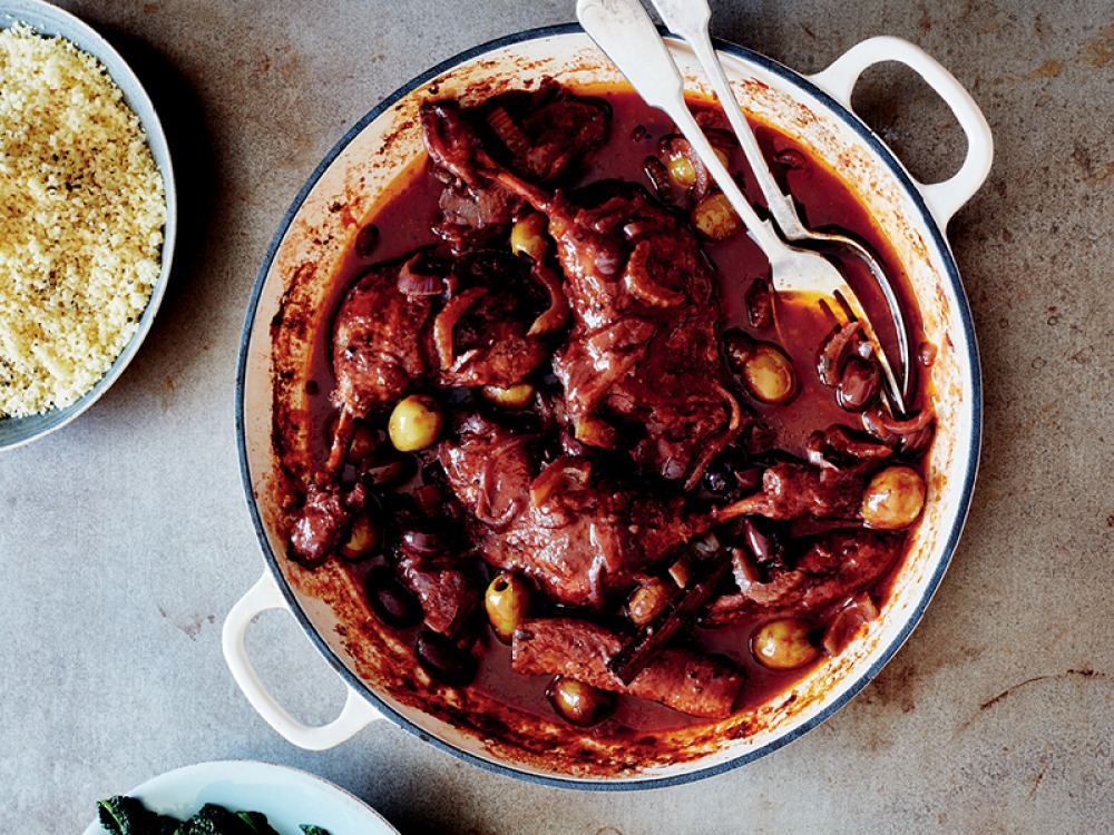 Duck Casserole with Red Wine, Cinnamon and Olives