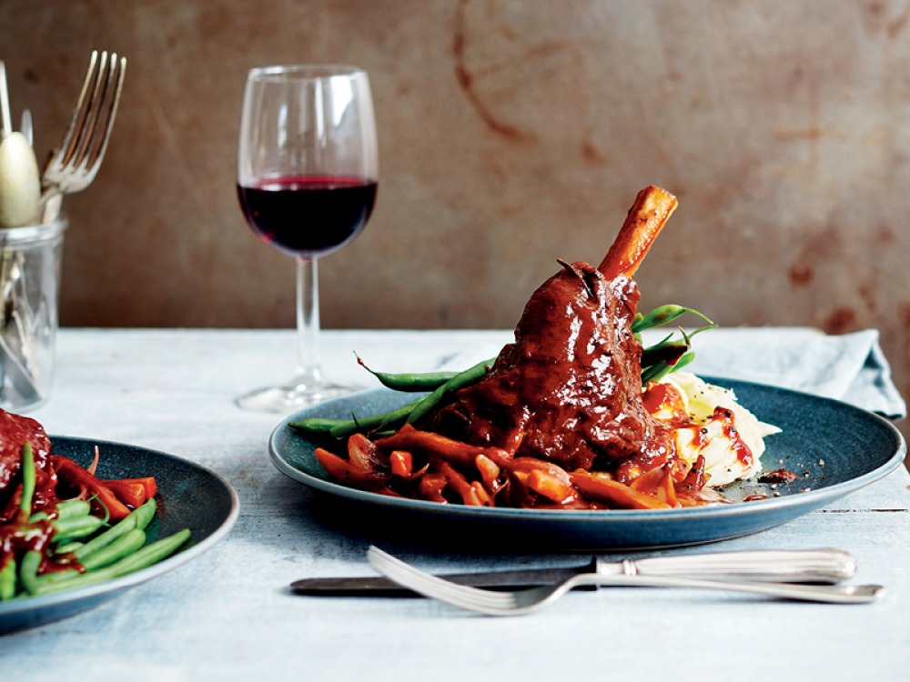 Slow-braised Lamb Shanks with Red Wine, Rosemary and Garlic