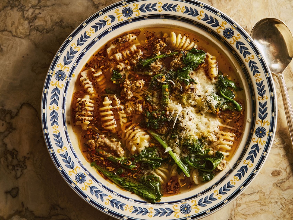 Spicy Pork Soup with Pasta & Parmesan