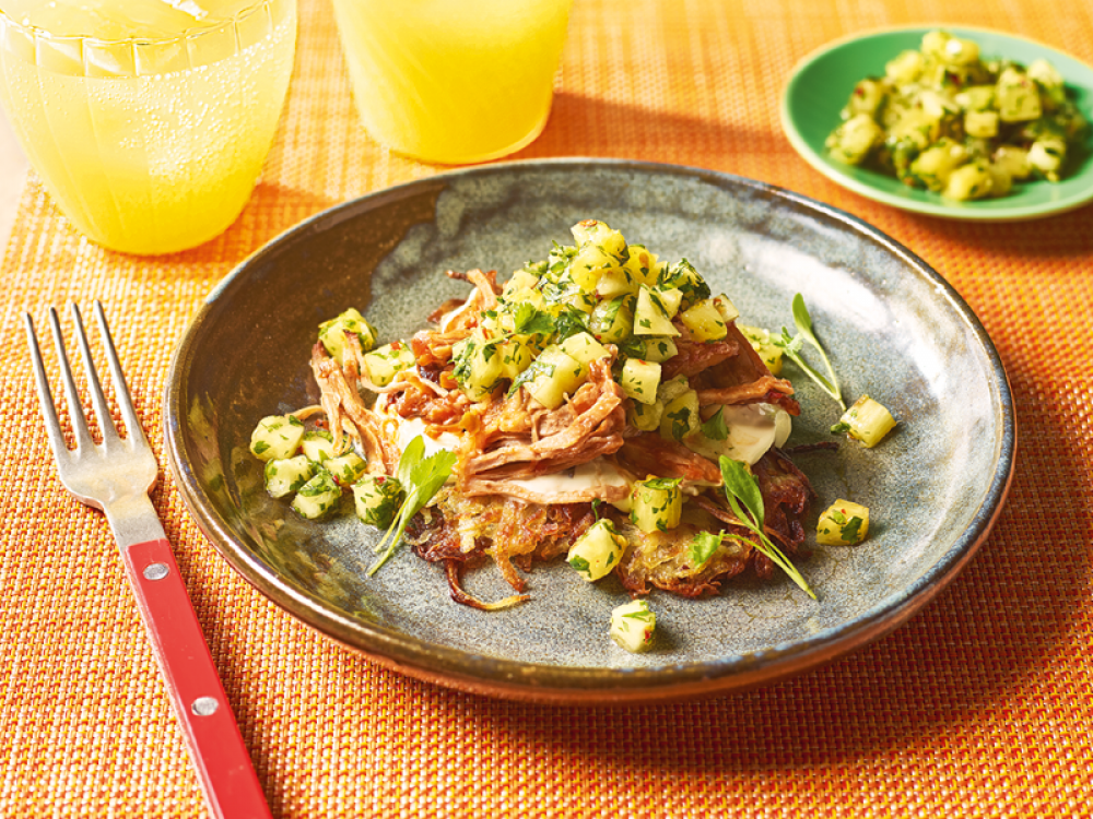 Pulled Pork, Hash Browns and Pineapple Salsa