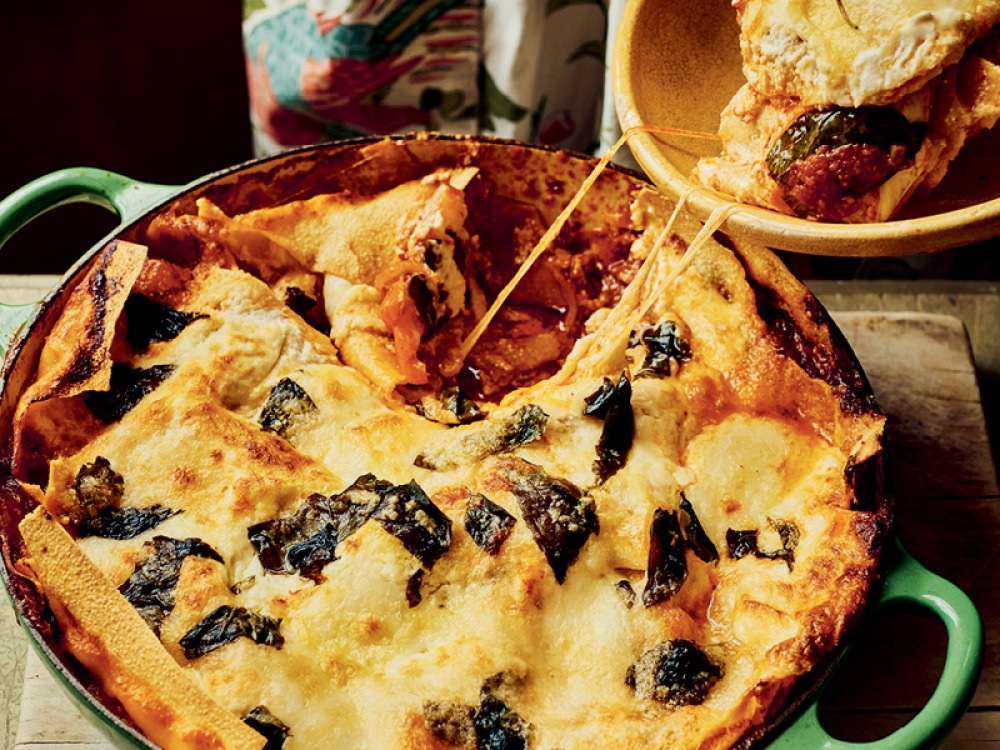 One-Pan ’Nduja, Pepper and Three Cheese Lasagne