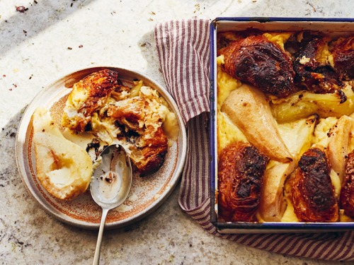 Pear, Pain au Chocolat & Peanut Butter Pudding