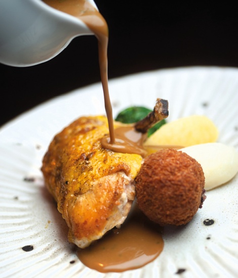 Roast Corn-Fed Breast of Chicken, Haggis, Neeps, Tatties, Tarragon and Whisky Cream