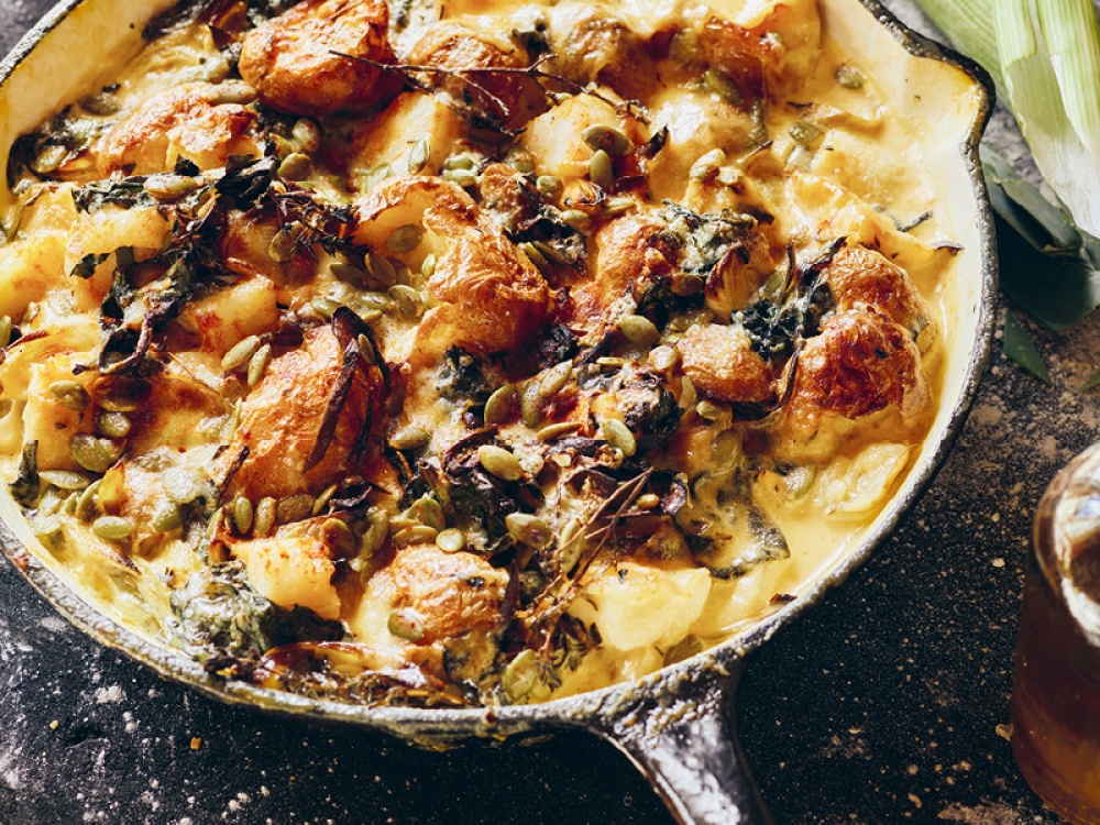 Smoked Haddock with Potatoes, Spinach, Cream and Thyme