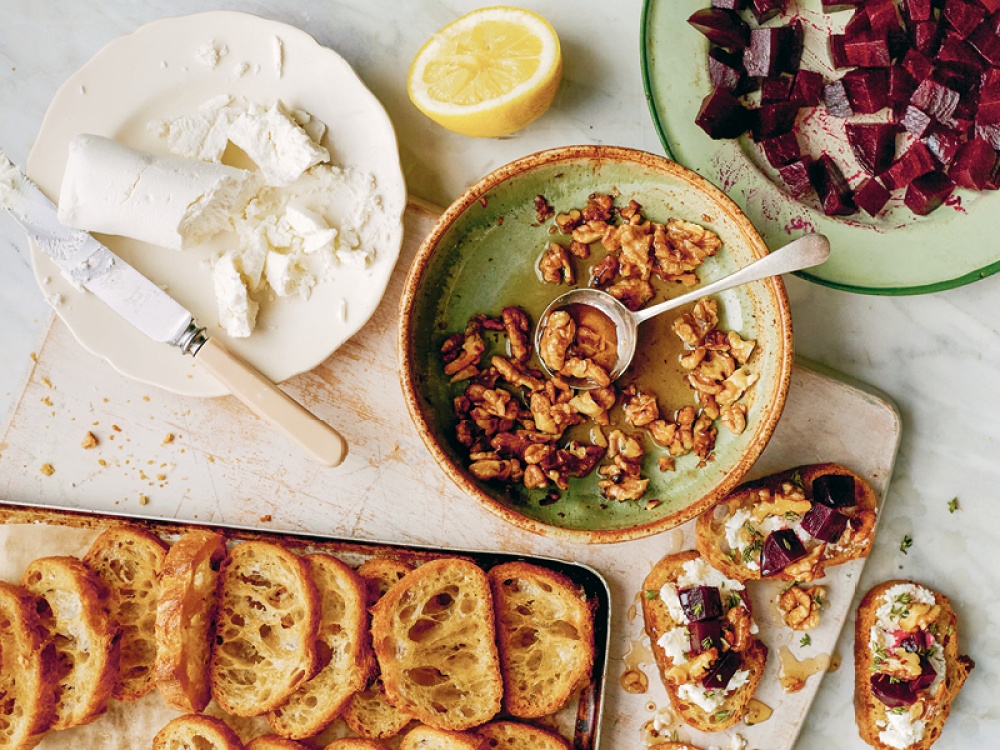 Beetroot and Goats' Cheese Crostini