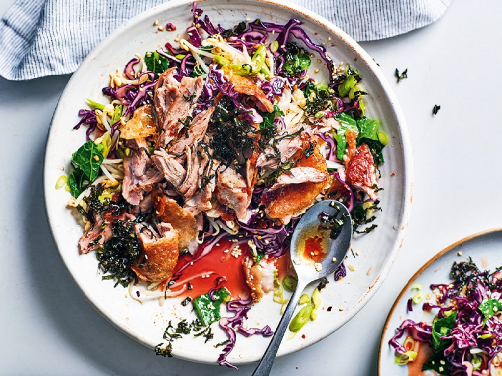 Five Spice Duck Legs with a Sesame Salad and Crispy 'Seaweed'