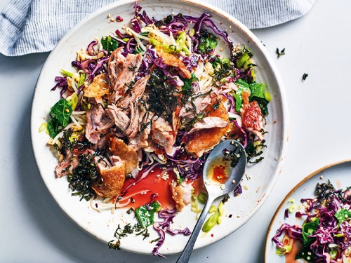 Five Spice Duck Legs with a Sesame Salad and Crispy 'Seaweed'