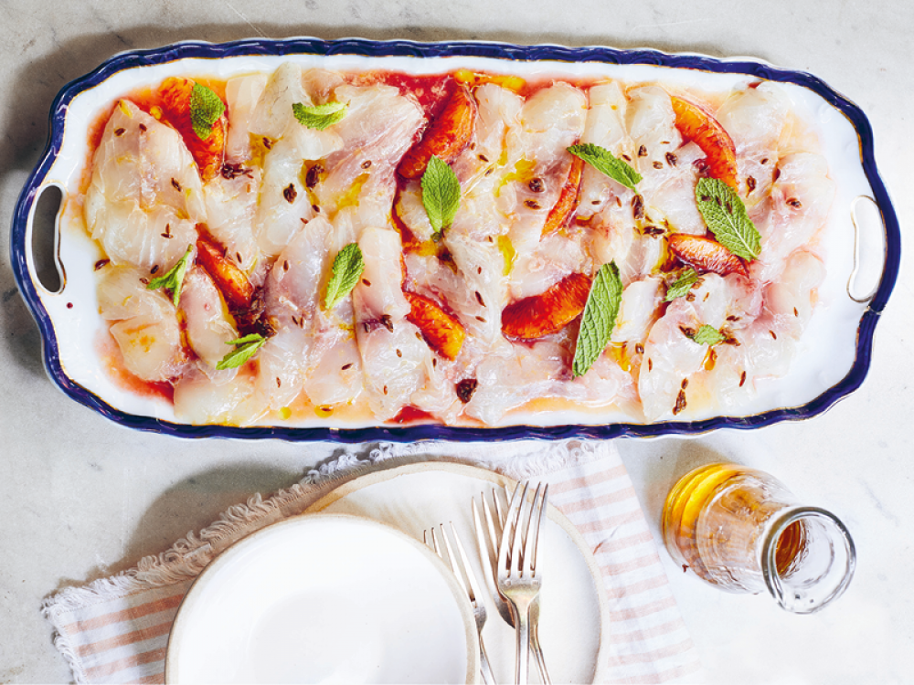Sea Bream Crudo with Blood Orange and Cumin Seeds