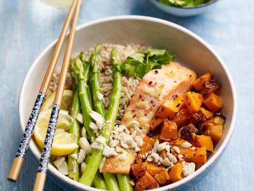 Asparagus, Salmon and Pumpkin Rice Bowl