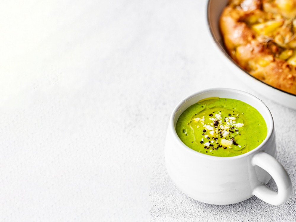 Wild Garlic Soup with Potato and Rosemary Focaccia