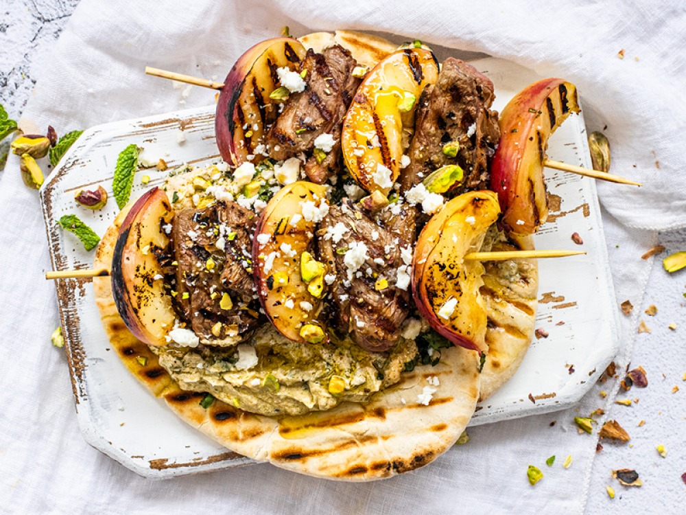 Lamb with Nectarine, Pistachio and Feta