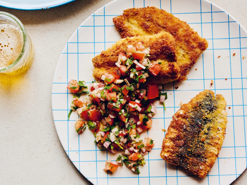 Crumbed Sardines with a Tomato and Shallot Dressing