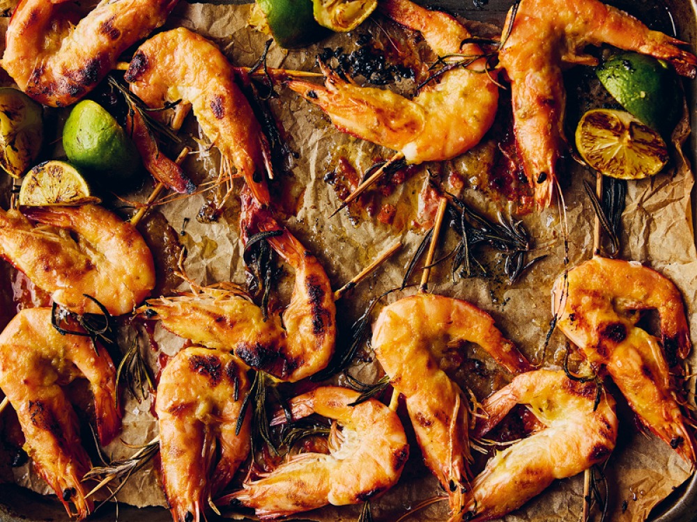 Shell-on Prawn Skewers with Miso and Ginger Butter
