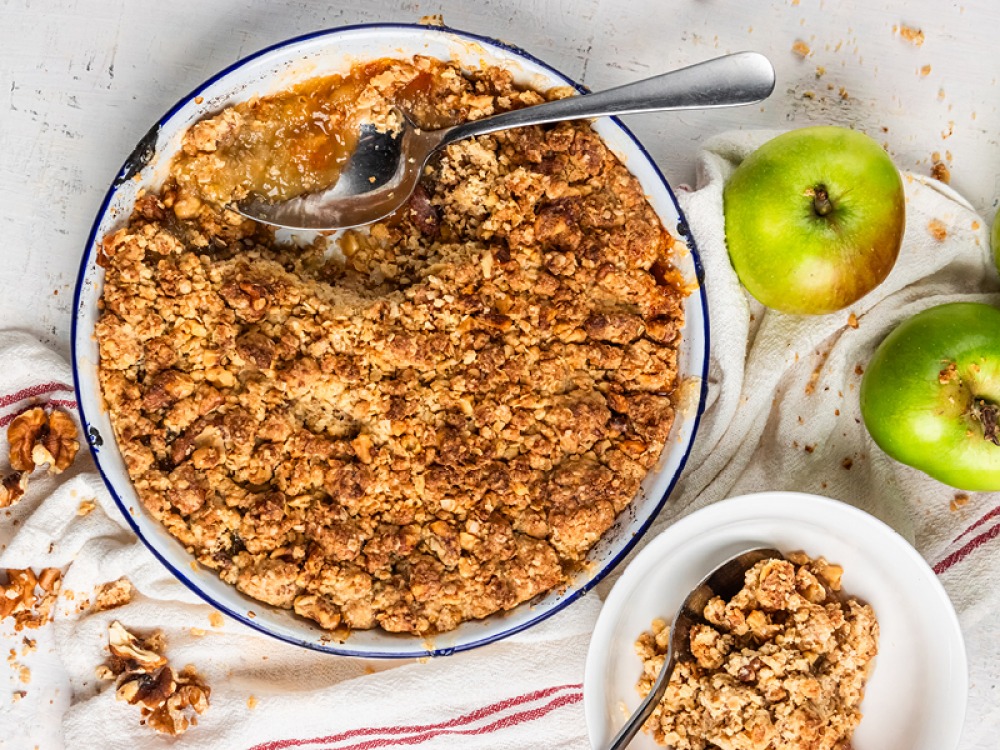 Grapefruit and Apple Crumble with Walnuts