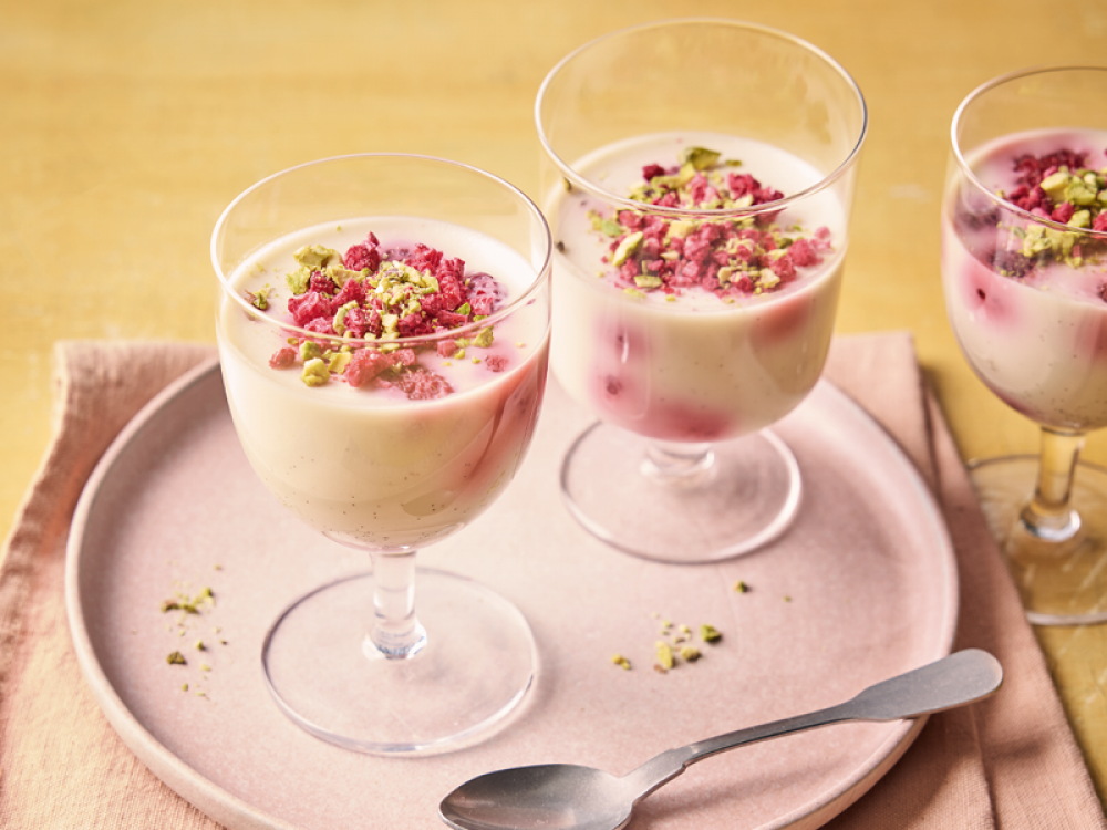 Raspberry & Pistachio Panna Cotta